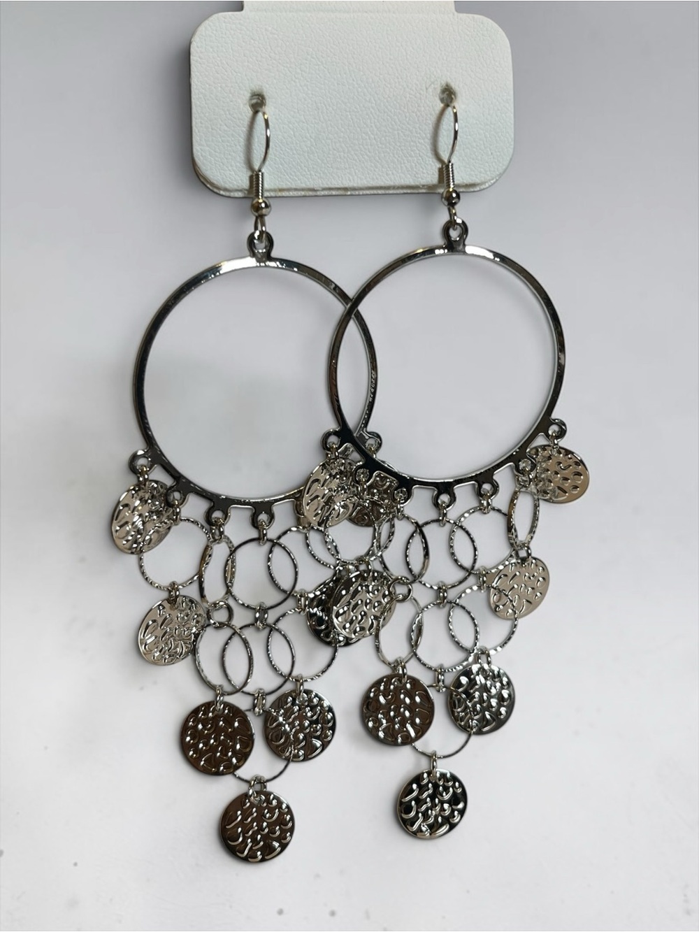 🍭5 for $20🍭 Hoop Silver Tone Disk Drop Earrings CC X